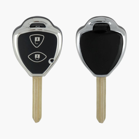 Keycare TPU Key Cover For Fortuner, Innova 2 Button Smart Key | TP32 Silver Black