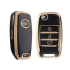 Keycare TPU Key Cover For Kia Seltos, Sonet, Carens 3 Button Flip Key | TP35 Gold Black
