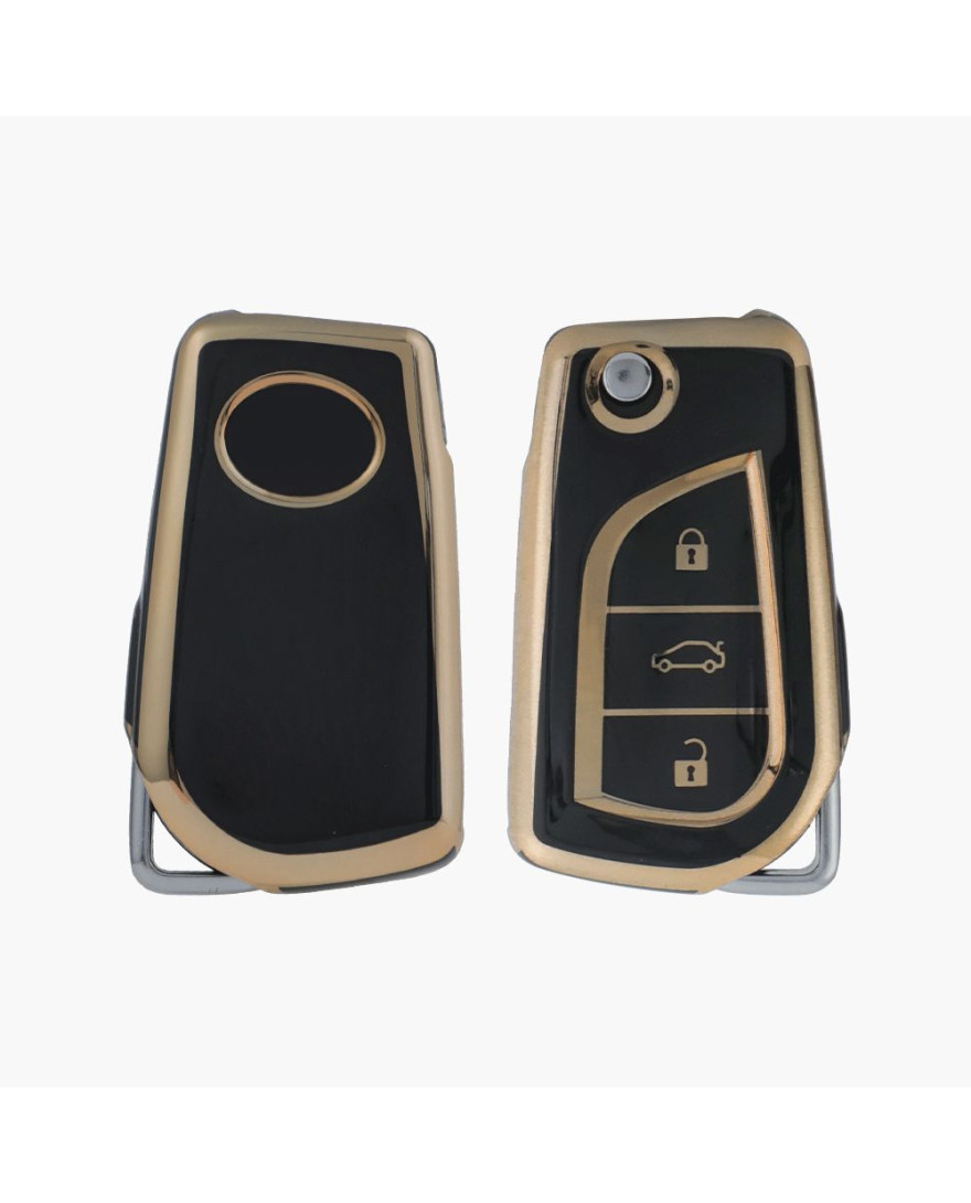 Keycare TPU Key Cover For Fortuner, Innova TP32 Gold Black