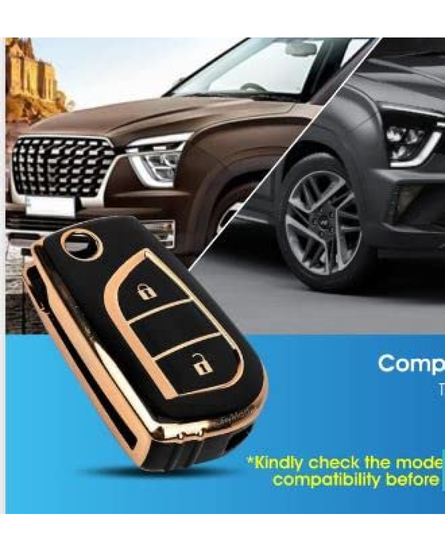 Keycare TPU Key Cover For Fortuner, Innova TP32 Gold Black
