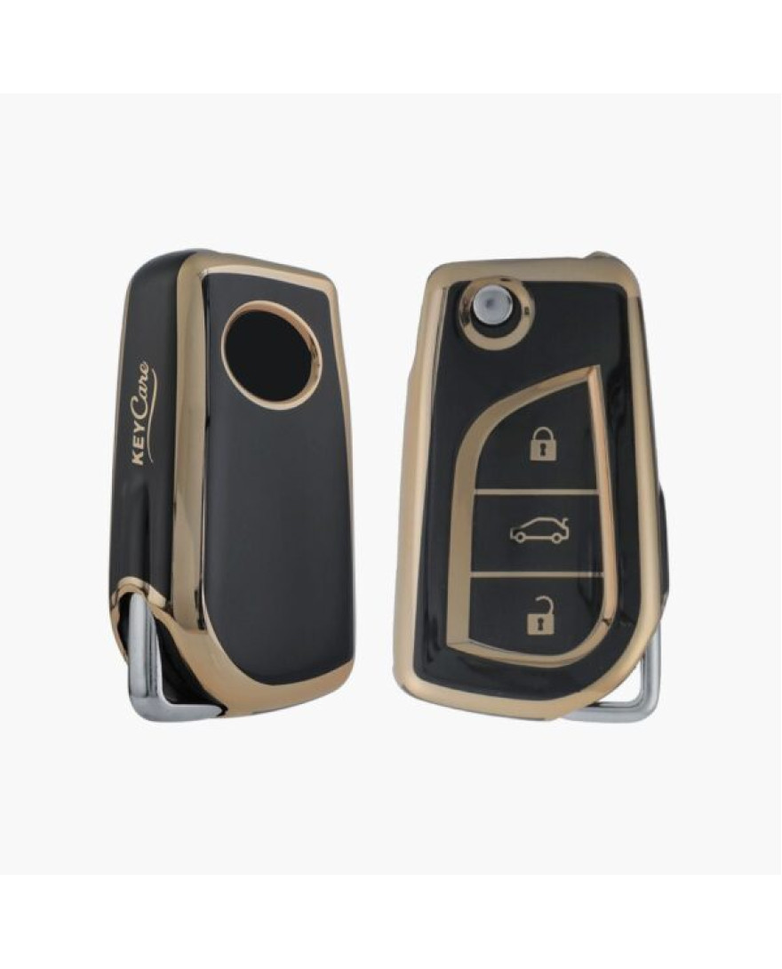 Keycare TPU Key Cover For Fortuner, Innova TP32 Gold Black