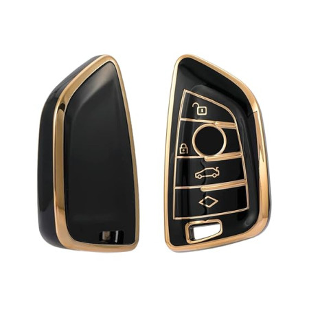 keycare TPU car Key Cover Compatible for BMW X1, X3, X6, X5, 5 Series, 6 Series, 7 Series 4 Button Smart Key | Type2 | Gold Black | TP52 keycare TPU car Key Cover Compatible for BMW X1, X3, X6, X5, 5 Series, 6 Series, 7 Series 4 Button Smart Key | Type2 | Gold Black | TP52