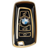 keycare TPU Key Cover For BMW : X4, X3, 5 Series, 6 Series, 3 Series, 7 Series 4 Button Smart Key T1  | TP58 Gold Black