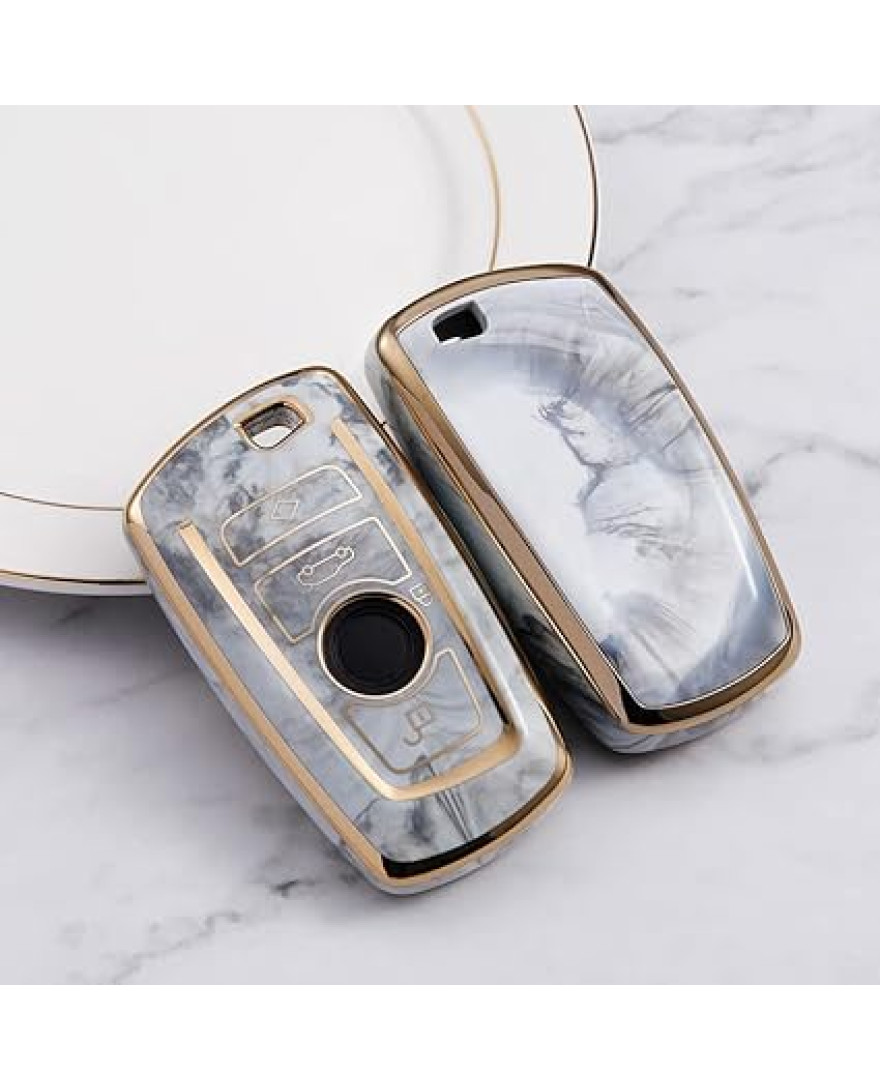 Keyzone TPU Key Cover For BMW : X4, X3, 5 Series, 6 Series, 3 Series, 7 Series 4 Button Smart Key T1  | TP58 Marble Finish