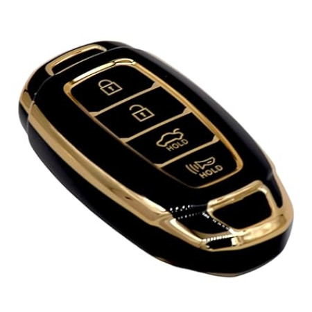 keycare TPU key cover for for i20, Verna 2023 onwards 4 button smart key | TP60 GoldBlack