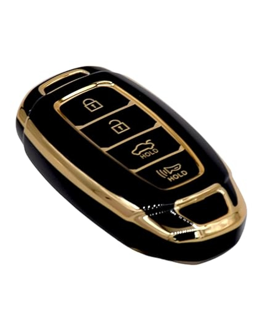 Keyzone TPU key cover for for i20, Verna 2023 onwards 4 button smart key | TP60 GoldBlack