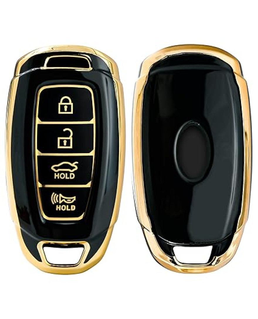 Keyzone TPU key cover for for i20, Verna 2023 onwards 4 button smart key | TP60 GoldBlack