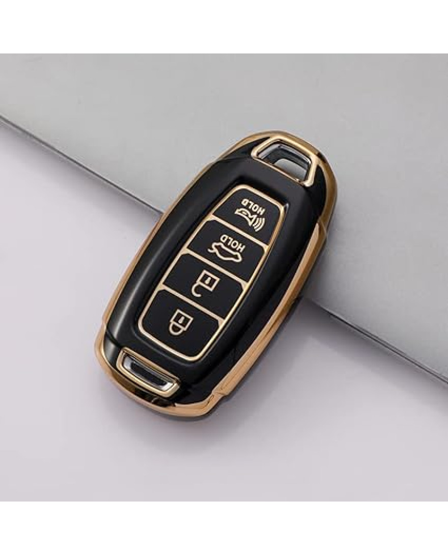 Keyzone TPU key cover for for i20, Verna 2023 onwards 4 button smart key | TP60 GoldBlack