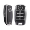 Keycare TPU Key Cover Compatible for Sonet, Carens, Seltos, Seltos X-line 4b Smart Key | Push Button Start Models, Compare Key Shape And Buttons Before Ordering | TP61 Silver Black