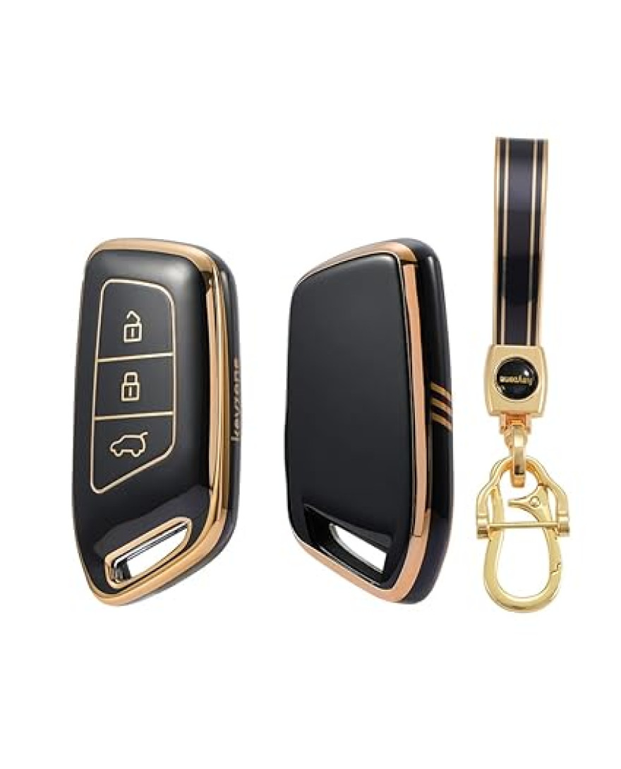 Keyzone TPU car Key Cover Compatible for MG ZS EV, Astor Smart Key | TP65 Gold  Black