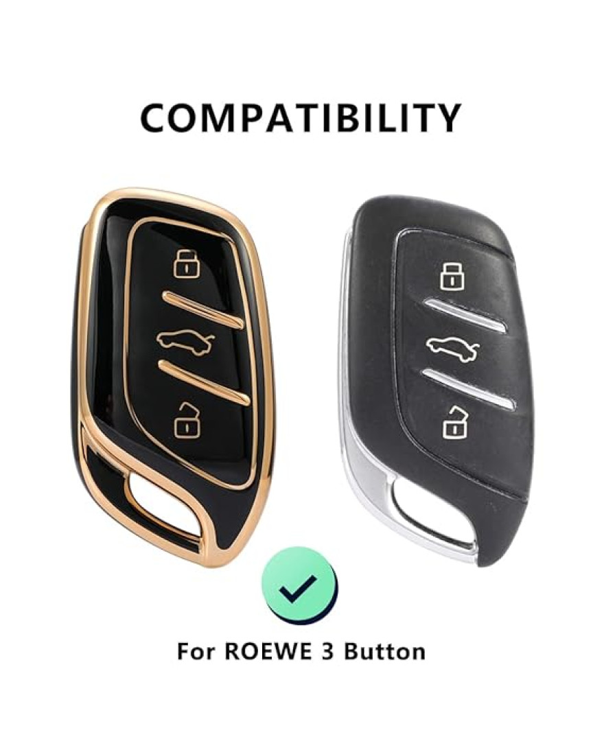 keycare TPU car Key Cover Compatible for MG ZS EV, Astor Smart Key | TP65 Gold  Black