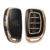 Keycare TPU Key Cover Compatible for Alcazar and Creta 2021 4 Button Smart Key | TP67 Gold Black