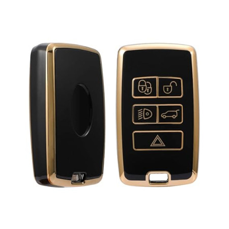keycare TPU car Key Cover Compatible with 2018 2019 2020 2021 Range Rover Sport Evoque Velar Discovery Defender 5 Button Smart Key | TP73 Gold Black keycare TPU car Key Cover Compatible with 2018 2019 2020 2021 Range Rover Sport Evoque Velar Discovery Defender 5 Button Smart Key | TP73 Gold Black