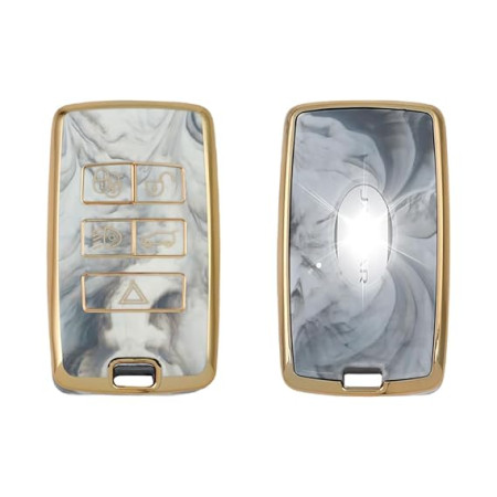 keycare TPU car Key Cover Compatible with 2018 2019 2020 2021 Range Rover Sport Evoque Velar Discovery Defender 5 Button Smart Key | TP73 Marble