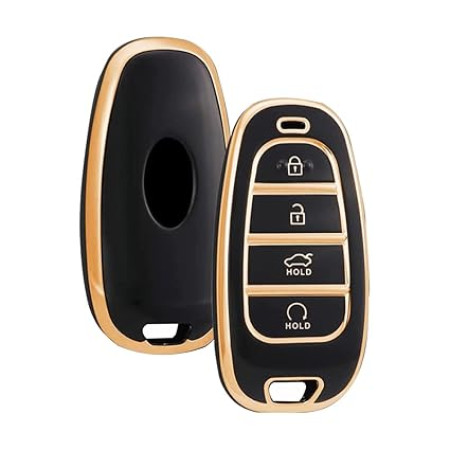 keycare TPU car Key Cover and Keychain Compatible for Hyundai Tucson 2022 4 Button Smart Key | TP74 Gold Black keycare TPU car Key Cover and Keychain Compatible for Hyundai Tucson 2022 4 Button Smart Key | TP74 Gold Black