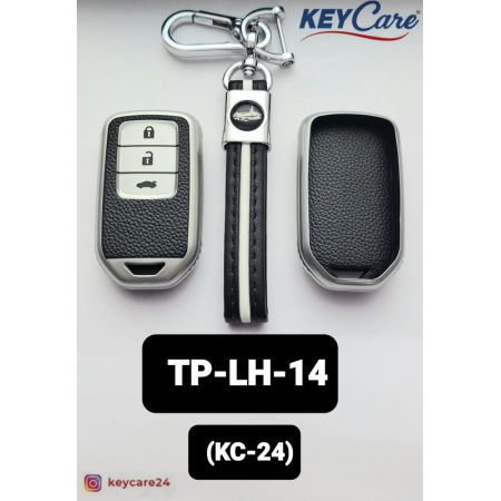 Key Care Leathet TPU Key Cover with Key Chain KC 24 | Black Silver TPU L TP LH 14