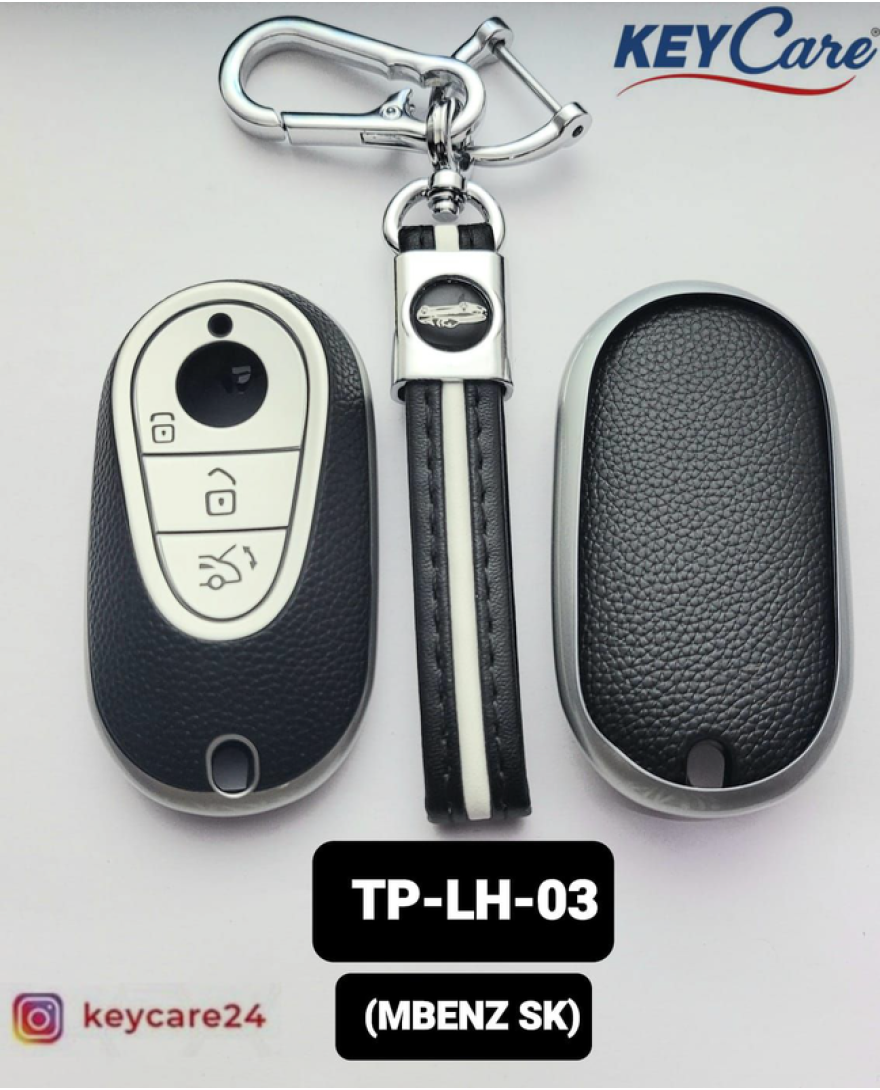 Key Care Leathet TPU Key Cover with Key Chain For Mercedes Benz | Black Silver TPU L TP LH 03