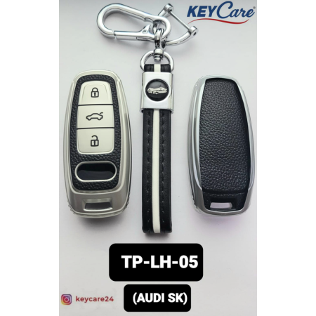 Key Care Leathet TPU Key Cover with Key Chain For Audi SK | Black Silver TPU L TP LH 05