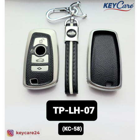 Key Care Leathet TPU Key Cover with Key Chain KC 58 | Black Silver TPU L TP LH 07
