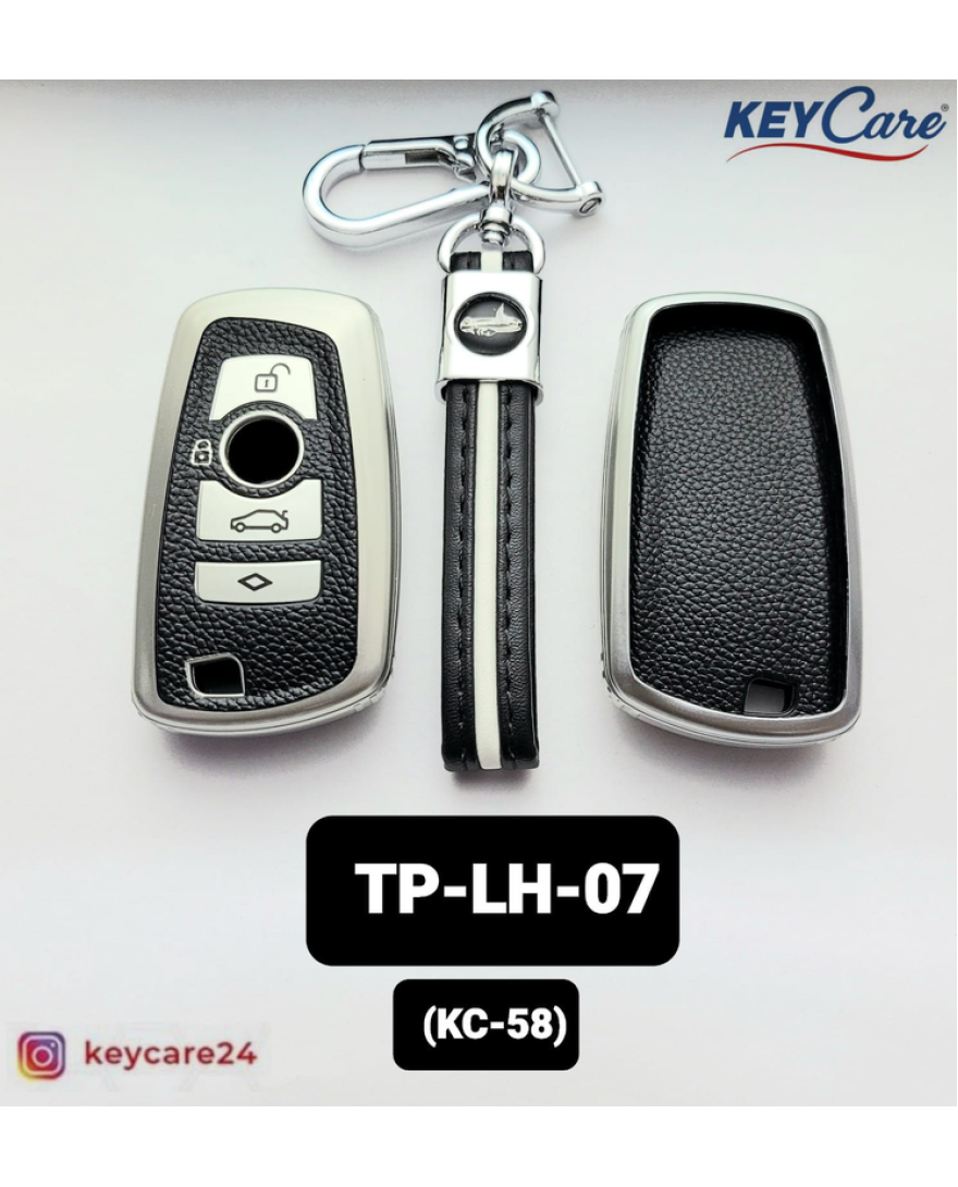 Key Care Leathet TPU Key Cover with Key Chain KC 58 | Black Silver TPU L TP LH 07