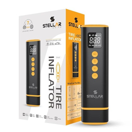 Stellar Drive TP-X1 Mini Car Tyre Inflator for Car & Bike | 150 PSI | Portable Air Pump | 3M Power Cord Tyre inflator | Light Weight, High-Speed Motor | 12V | 15L/min | Low Noise & Vibration