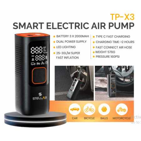 Stellar TP-X3 Smart Electric AIR PUMP | Type C Fast Charging | Dual Power Supply