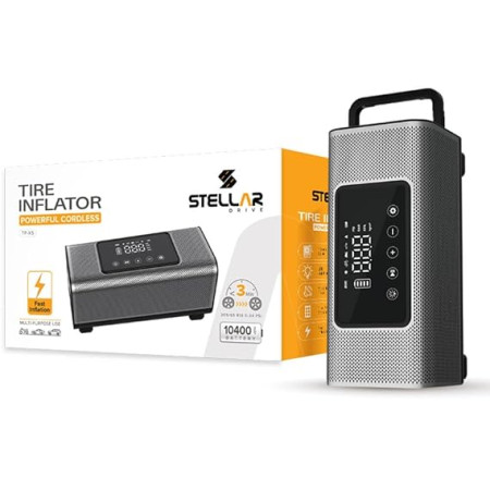 Stellar Drive TP-X5 Heavy Duty Car Tyre Inflator -150PSI Air Compressor, 10400mAh Battery, Touchscreen Display, Auto Stop, Car Accessories, Auto Air Pump for Cars, Motorcycle, Bicycles & Other Inflatables