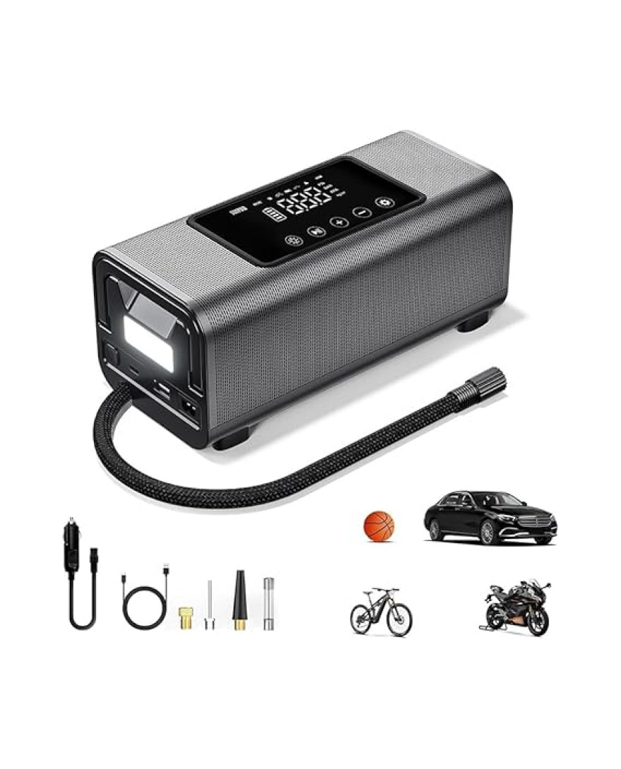 Stellar Drive TP-X5 Heavy Duty Car Tyre Inflator -150PSI Air Compressor, 10400mAh Battery, Touchscreen Display, Auto Stop, Car Accessories, Auto Air Pump for Cars, Motorcycle, Bicycles & Other Inflatables