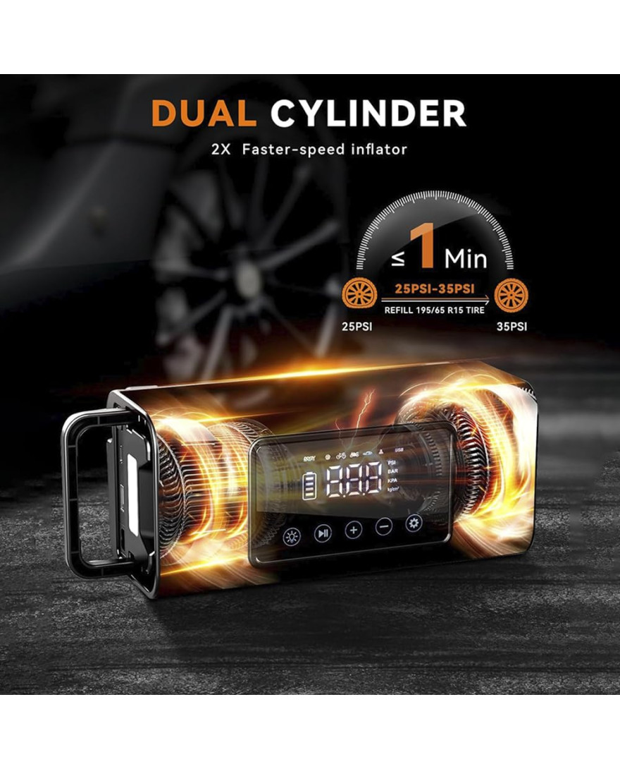 Stellar Drive TP-X5 Heavy Duty Car Tyre Inflator -150PSI Air Compressor, 10400mAh Battery, Touchscreen Display, Auto Stop, Car Accessories, Auto Air Pump for Cars, Motorcycle, Bicycles & Other Inflatables