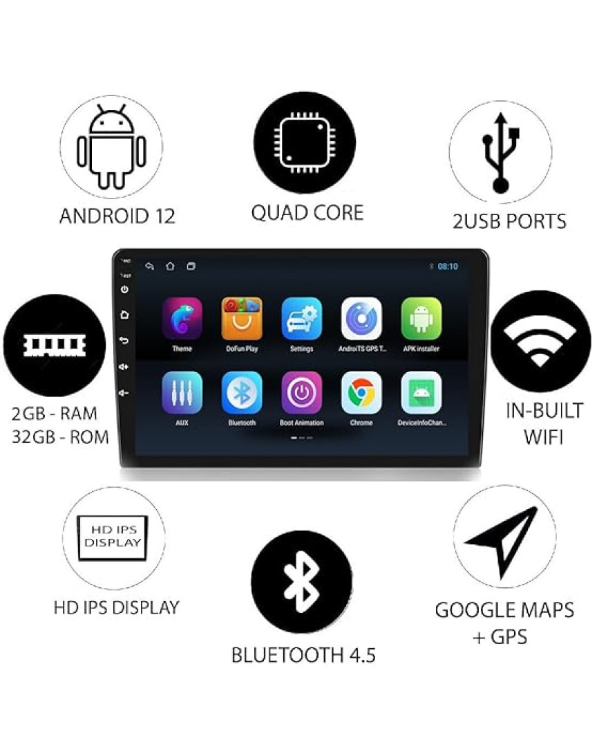 Audio Wheels TS-7 Android Car Stereo with 1GB/32GB RAM & ROM Touch Screen Car Radio/BT/GPS Navigation Car Multimedia Audio and Video Player | 9 Inch Android Screen