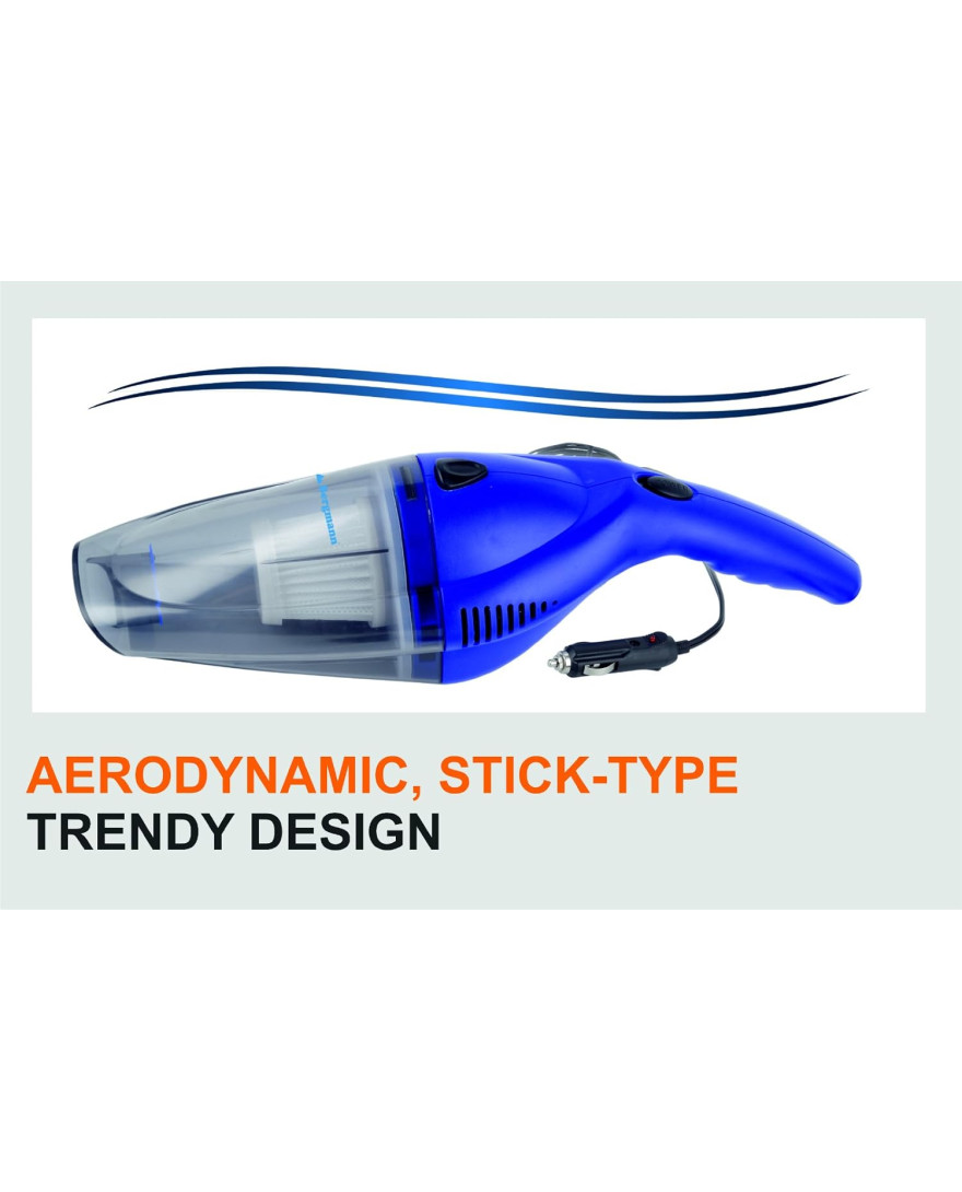 Bergmann Tornado Car Vacuum Cleaner | With HEPA Filter | Sleek Trendy Design | 12V DC, 60W | 3m Power Cord | Blue