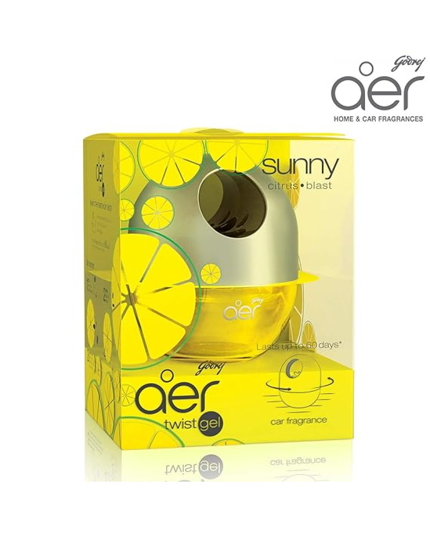 Godrej aer Twist | Long Lasting,Spill Proof Car Freshener | Sunny Citrus Blast | 45G | Gel