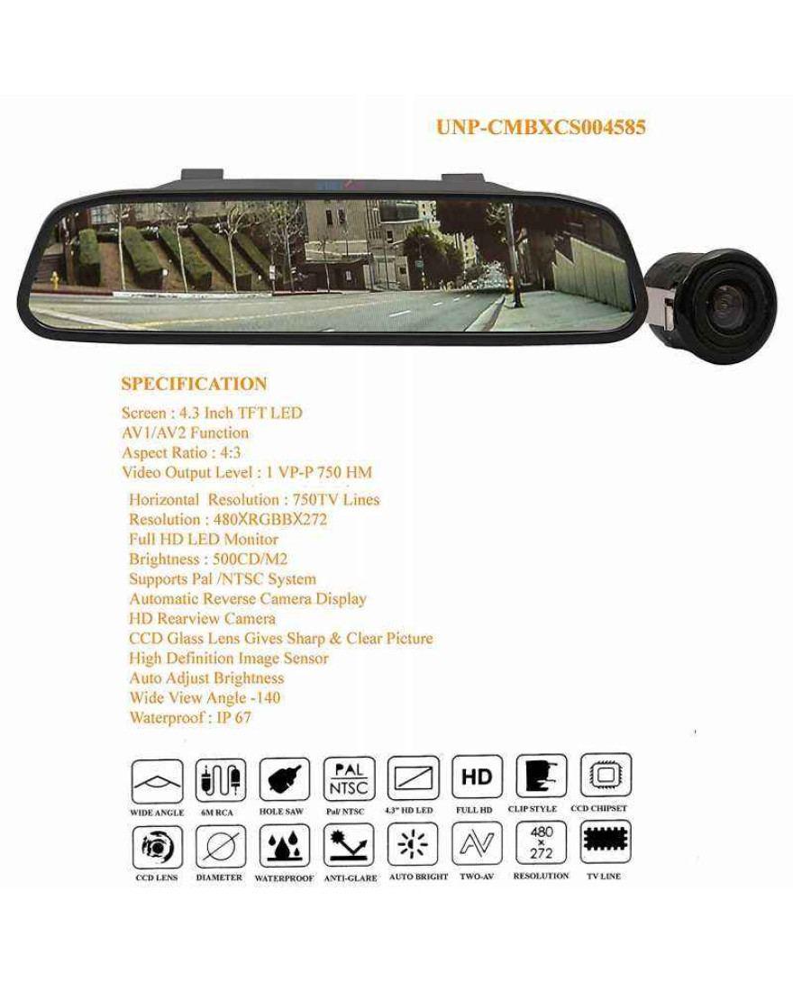 Unplug 5 Inch Rearview Mirror with Camera, UNP CMBXCS004585