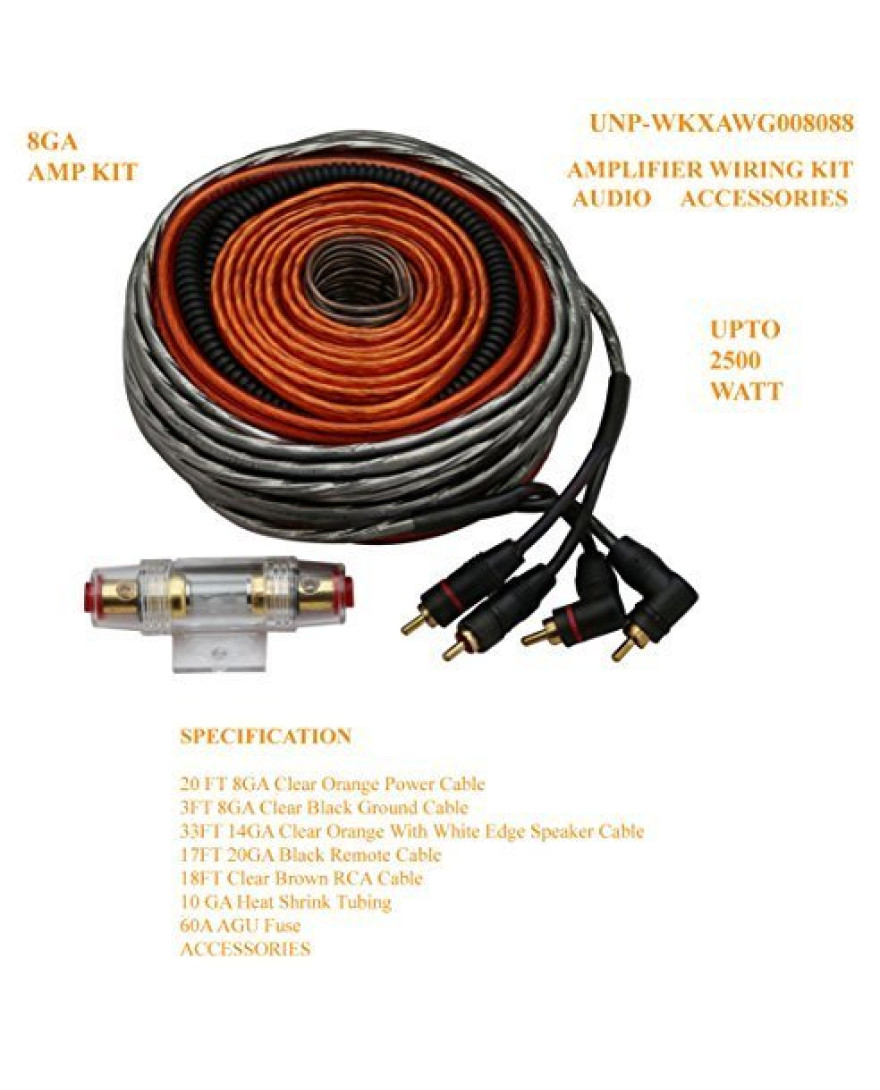 Unplug TV-out Cable UNP-WKXAWG008088 8 GAUGE AMPLIFIER WIRING KIT