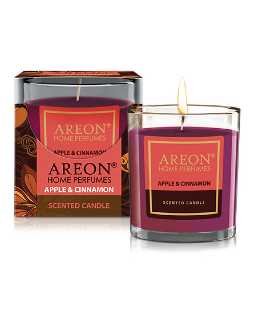 Areon Scented Candle Apple And Cinnamon | 120gm | Invigorating Aroma | Stylish Glass Tumbler