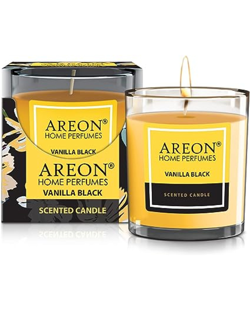 Areon Scented Candle Vanilla Black 120gm | Elegant Floral Scents | Glass Tumbler