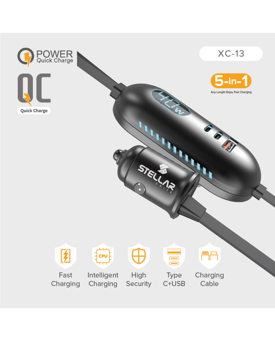 STELLAR DRIVE XC-13 | 5-in-1 Car Mobile Charger | 117W