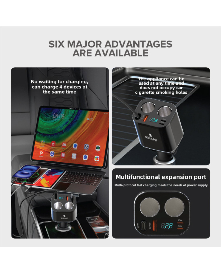 STELLAR DRIVE XC-17 | Dual 12V Car Mobile Charger | 212.5W