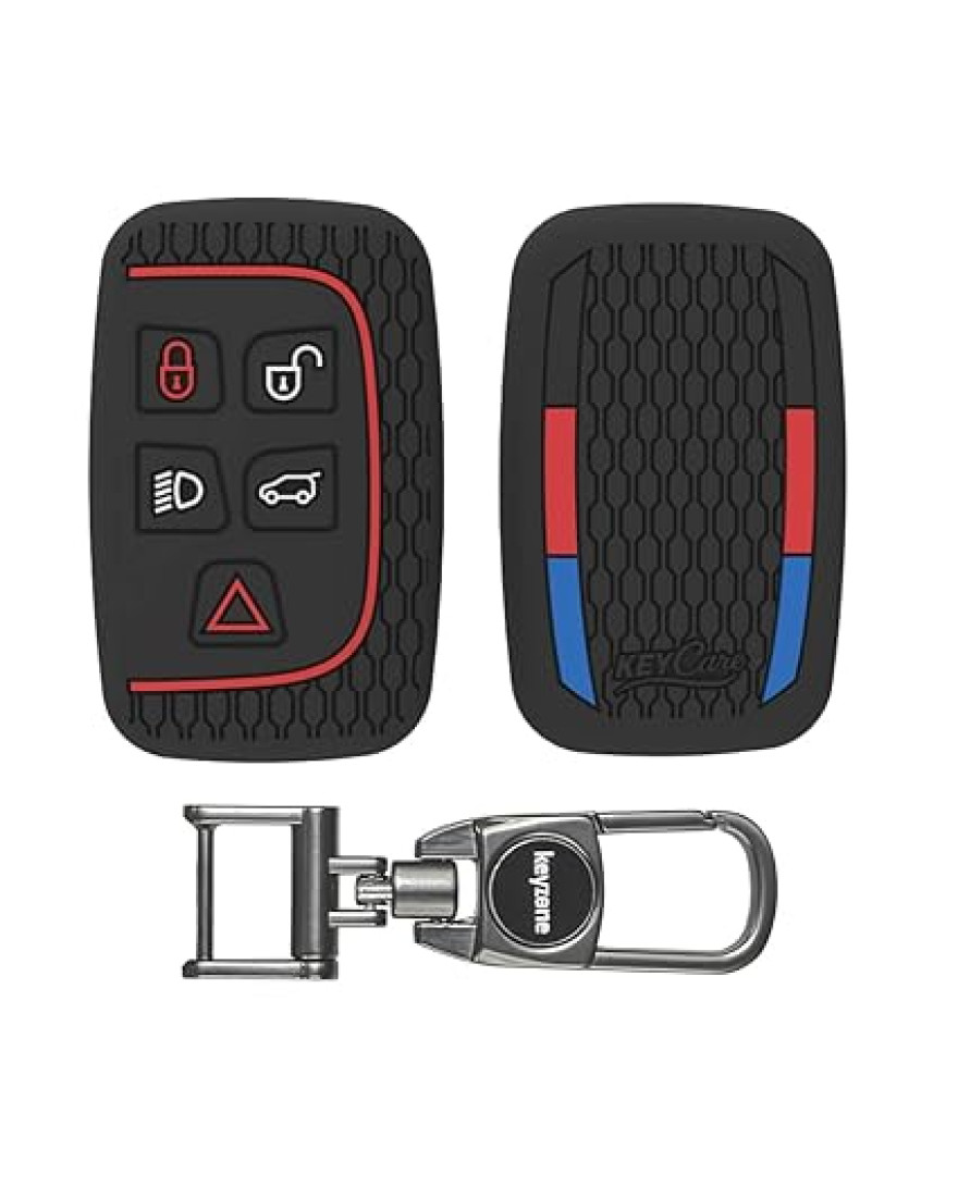 Keycare Silicone Key Cover KC72 fit for Jaguar XF XJ XE F-PACE F-Type Range Rover Evoque Velar Discovery LR4 Land Rover Sport 5 Button Smart Key | Black