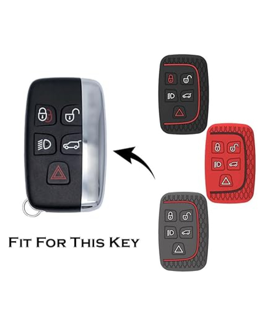 Keycare Silicone Key Cover KC72 fit for Jaguar XF XJ XE F-PACE F-Type Range Rover Evoque Velar Discovery LR4 Land Rover Sport 5 Button Smart Key | Black