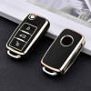 keycare TPU car key cover combo compatible for Skoda Octavia | Fabia | Laura | Superb | Rapid | Yeti 3 button flip key | TP13 Gold Black
